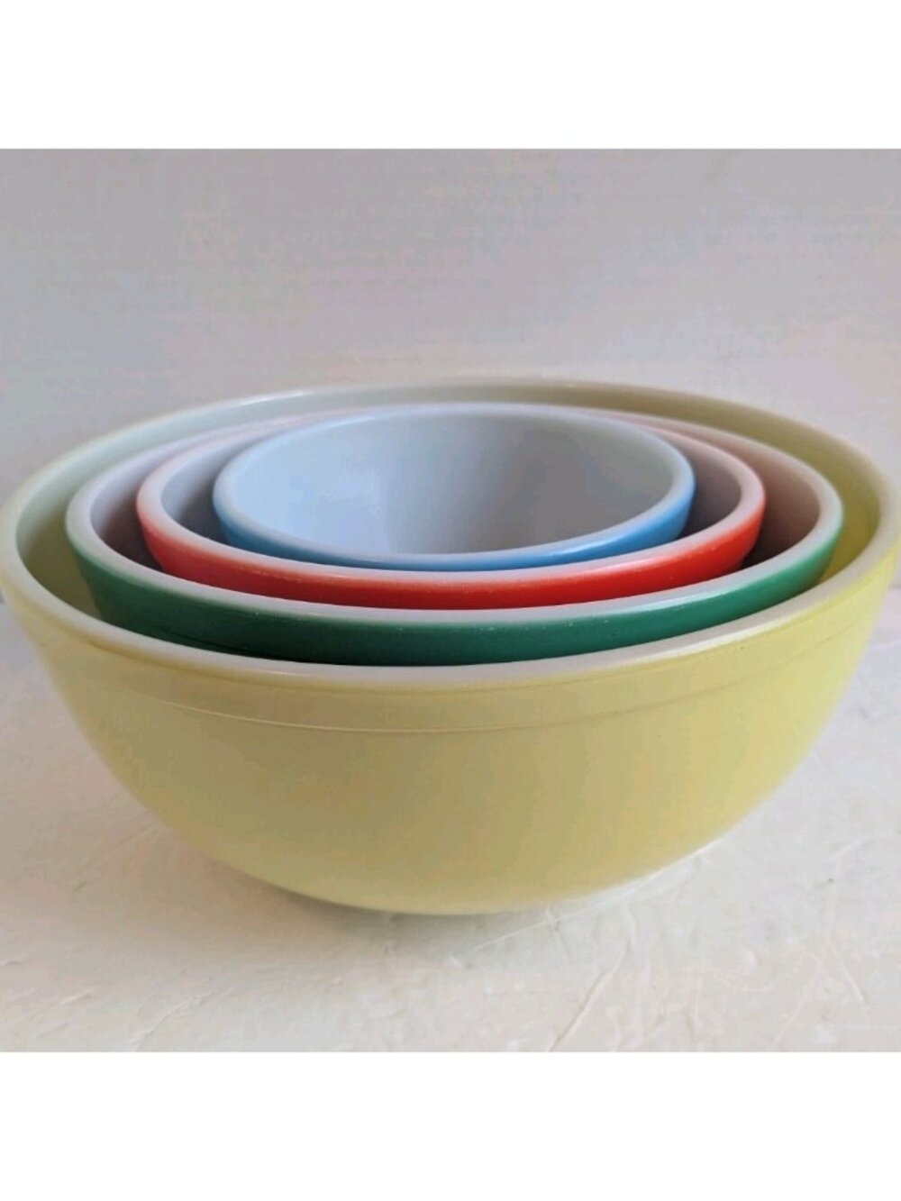 Vintage 1940s Pyrex Primary Colors Nesting Bowl Set UNNUMBERED Thick Mixing 4pc